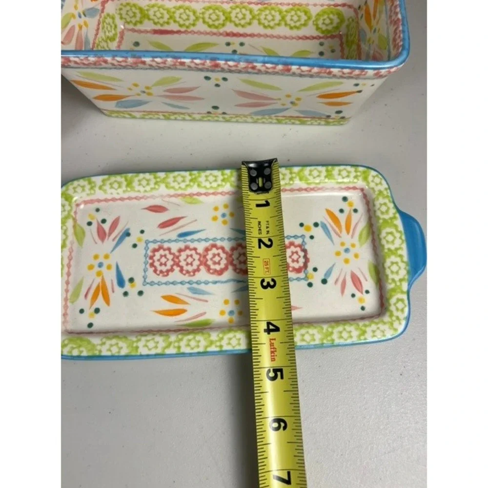 Temp-tations Old World Ceramic Butter Dish Loaf Pan Tray Measuring Spoons Set